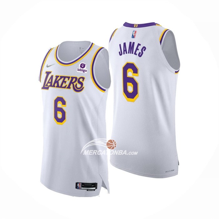 Maglia Los Angeles Lakers LeBron James NO 6 Association Autentico Bianco
